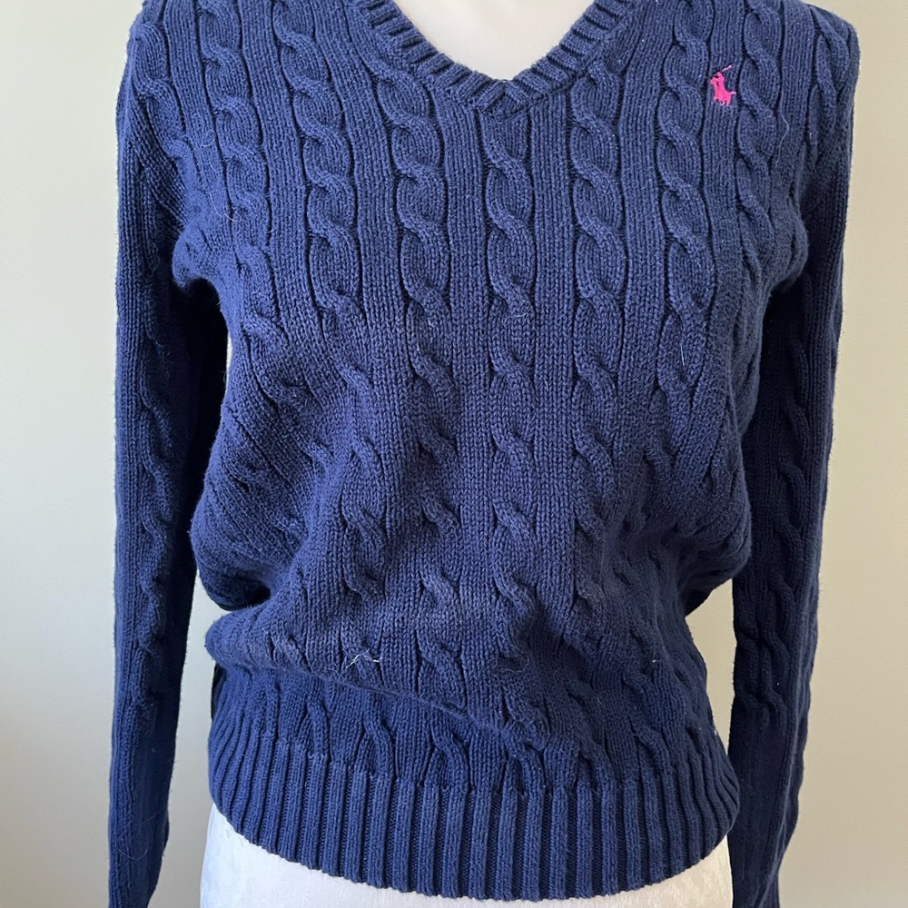 Ralph Lauren Women's Blue Cable Knit Sweater